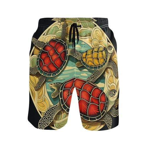 Pantalones Cortos Tortugas Marinas Verdes Y Marrones Shorts De Baño Transpirable Swim Trunks Ajustable Short Deportivo para Playa Natación Piscina M