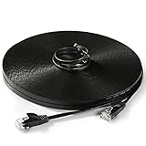 Hexagon Network Cat6 Flat Slim Ethernet Patch Cable with Snagless RJ45 Connectors, 100 Feet - Black