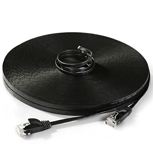 Hexagon Network Cat6 Flat Slim Ethernet Patch Cable with Snagless RJ45 Connectors, 100 Feet - Black