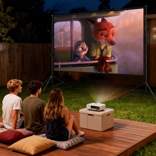 ACSTAB Outdoor Projector Screen with Stand - 150 Inch Portable Projector Screen Outdoor Indoor Projection Screen 16:9 4K HD Movie Screens with Carry Bag Can Enjoy Home Theater Projection Screens by ACSTAB - Used condition - Image 2