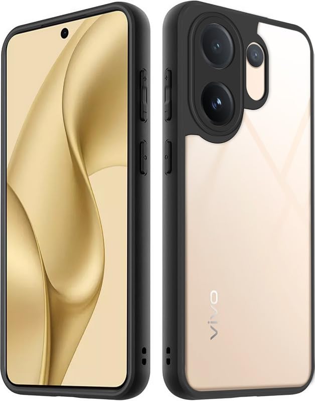 Mr. Case Back Cover for Vivo V60e 5G | Shockproof Transparent Hard Back with Black Bumper | 360° Protection | PC & TPU Durable Case | Anti-Slip Grip & Camera Protection – Black