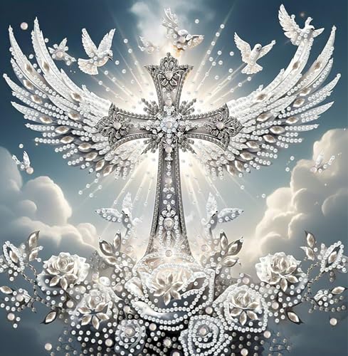 AIBOERL Special Shapes Diamond Art Kits for Adults,Jesus Pray Cross 5D Diamond Painting Kits for Adults Beginners,DIY Drill Diamond Dot Painting Gem Art Kits for Adult, Home Wall Decor 12x12Inch