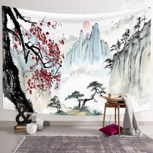 ChloropLastid Japanese Tapestry Anime Wall Art Tapestry Cherry Blossom Nature Landscape 98x90 Inch for Office, College Dorm, Home