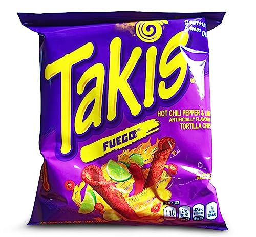 Takis Fuego Rolled Spicy Tortilla Chips, Hot Chili Pepper Lime Flavored, 3.25 oz (90.3g) - 1 Pack