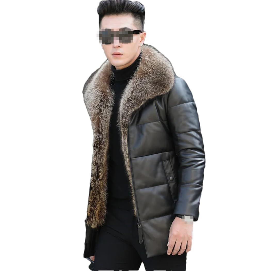 DvbfufvMen Sheepskin Leather Jacket Winter Mens Fur Collar Coat