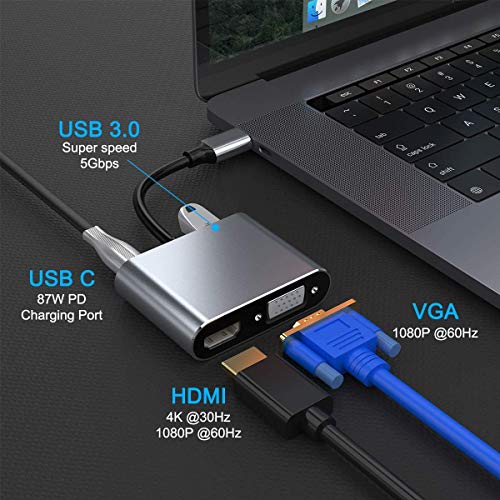 WISYIFIL USB C to HDMI VGA Adapter,USB Type C Digital AV Multiport Adapter, Thunderbolt 3 Converter to HDMI 4K+VGA 1080P+USB3.0+Fast Charging Port by WISYIFIL - Image 4