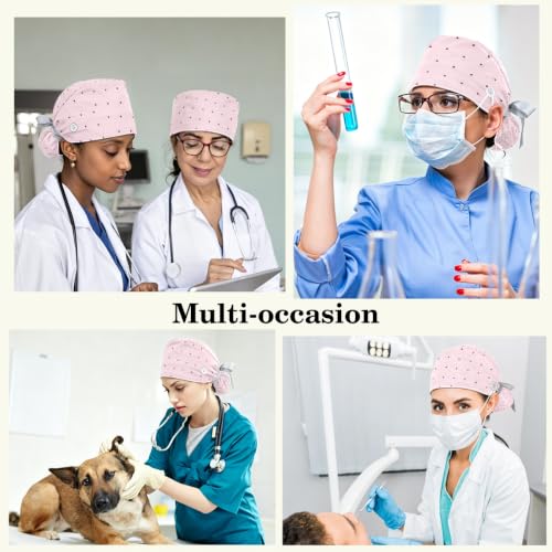 Image of Butterfly Scrub Cap Women with Ponytail & Buttons Adjustable Surgical Nurse Hat with Cotton Sweatband for Long Hair