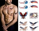 Eagle 6 sheets Temporary Tattoos for Adults Men Women Feather America Flag Abstract Independence Day Usa Flags Flying Wing Bald Breaking Through a Wall Fake Tattoo Kits Sets For Neck Arm Hands Leg