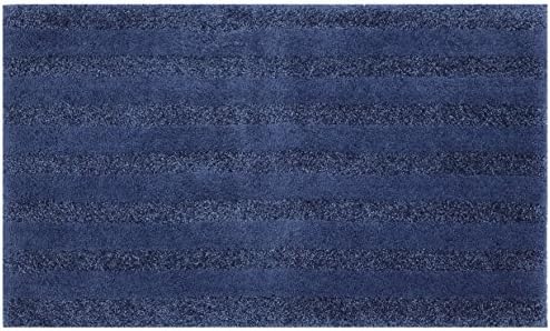 Mohawk Basic Stripe Ensign Blue Plush Striped Washable Bath Mat, 24x40, Dark Blue