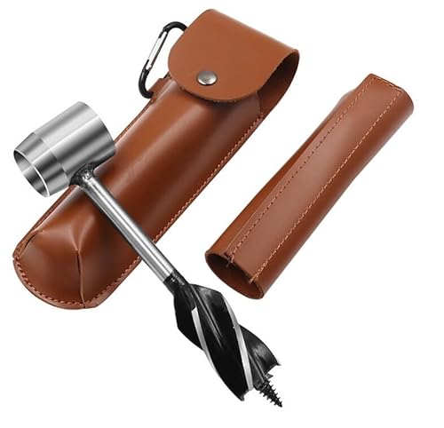 Miawtro Hand Auger Wrench Survival Settlers Tool, Hand Hole Punch with Leather Cover,Stainless Steel Auger Drill Bit Set for Camping, Bushcrafting and Outdoor Backpacking (Brown)