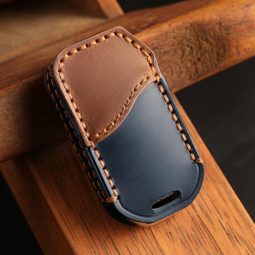 Image of keyzone Dual Leather Key Cover fit for Kia Carens Clavis, Seltos, Sonet 2023 Facelift Carens 4 Button smart Key (Blue-Brown)