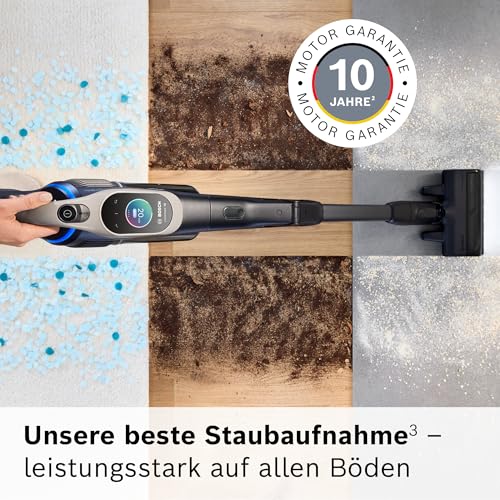 Bosch Akku-Staubsauger Unlimited 10 BKS1051GQC, kabellos, MicroClean Technology, TFT-Display, Staubkomprimierung, HEPA-Filtersystem, 10 J. Motorgarantie, 4 Ah Akku, LED-Licht, Schnellladegerät, grau