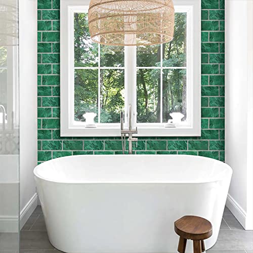 Stickgoo 10-Sheet Backsplash Peel And Stick Subway Tile, Self Adhesive Vinyl Wall Tiles, Stick On Backsplash For Kitchen And Bathroom(Thicker Design, Green Marble) #TOP2