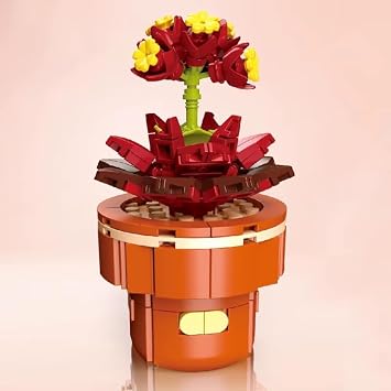 Wizardi Plant Building Brick Kit F07N11-23-8113 Black Prince Red Succulent, Eco-Friendly ABS Plastic 113 Pcs, Cute Desktop Decor for Adults & Teens