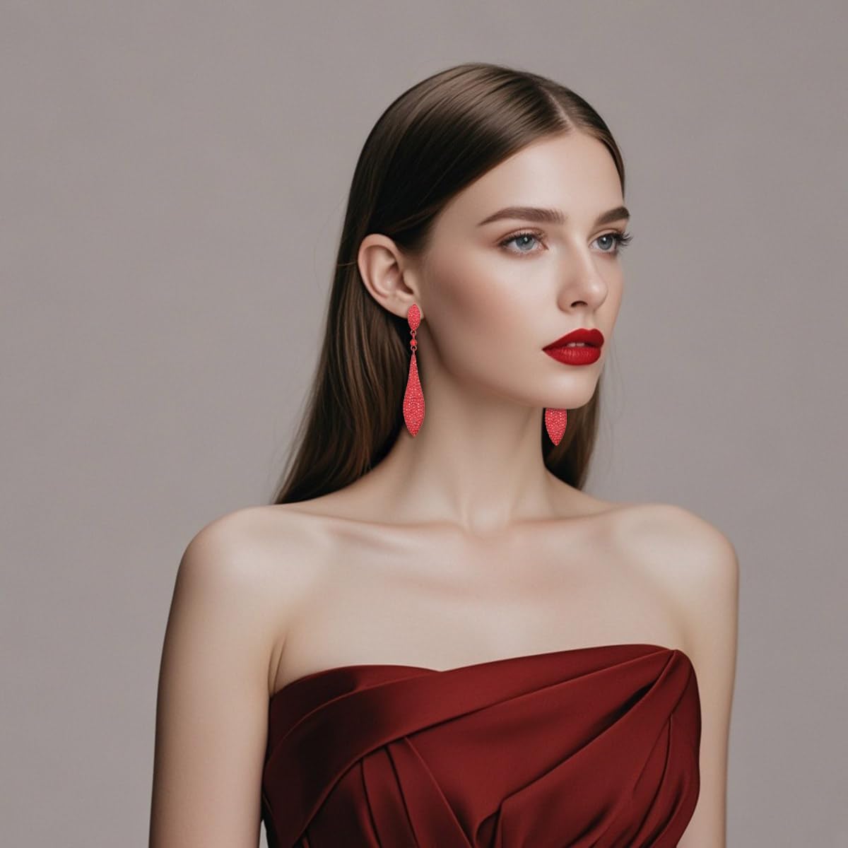 Rhinestone Statement Earrings Double Waterdrop Earrings Cluster Crystal Drop Dangle Earrings Prom Party Wedding Earrings for Women - Image 3