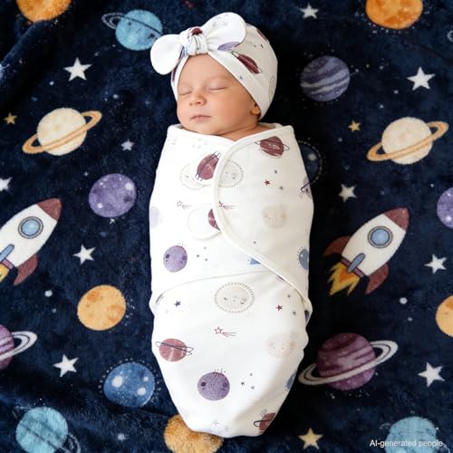 Image of Baby Swaddle Sleep Sack with Hat Set for 0-3 Months 3-Pack Soft Cotton Newborn Wearable Swaddle Wrap for Girls Boys (Purple Set)