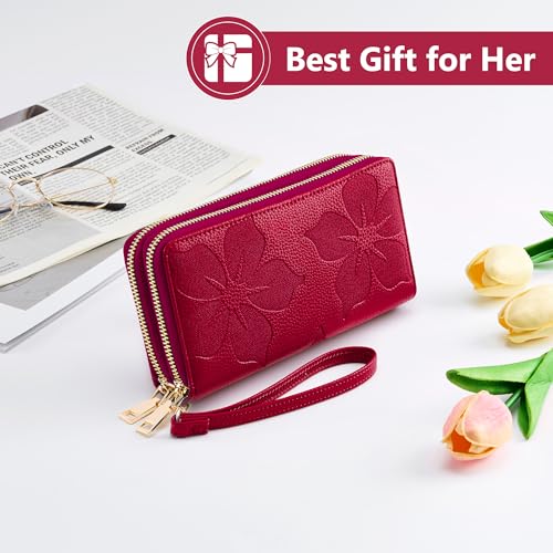 Women Wallet RFID Blocking Large Capacity Card Holder Phone Wallet Purse Double Zip Leather Designer Ladies Clutch with Wristlet, Red by Espera - Image 8