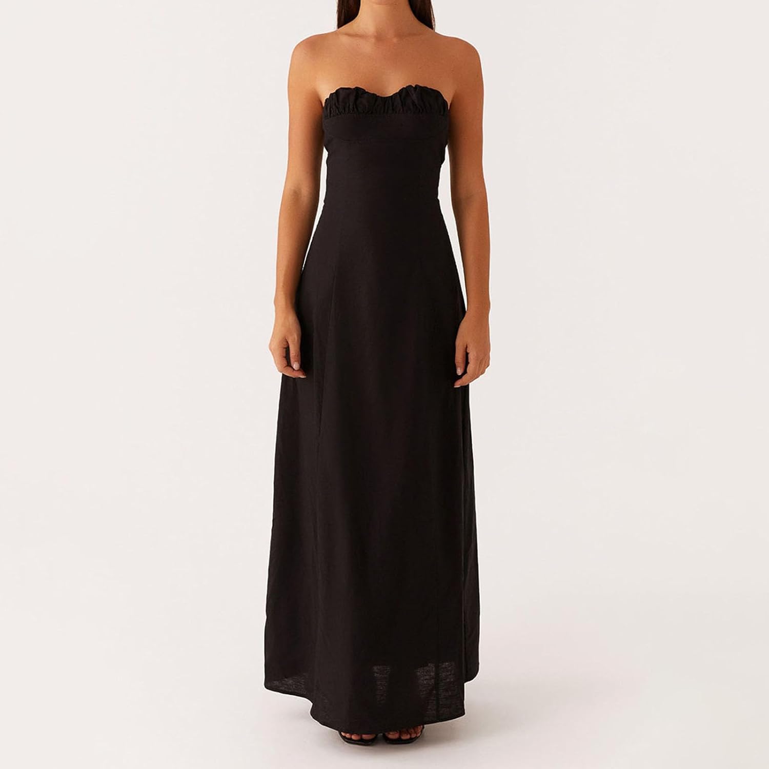 FEORJGP Women Summer Tube Top Long Dress Ruched Off Shoulder Midi Dress Sleeveless A-Line Evening Party Clubwear Maxi Dresses - Image 2