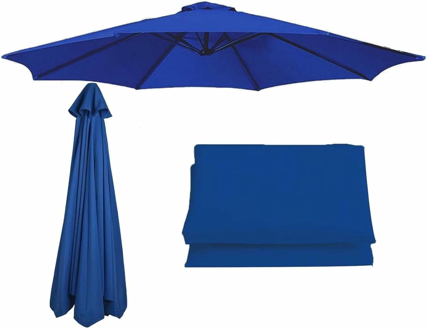 6/8 Ribs Anti-Ultraviolet Patio Umbrella Replacement Cloth, 200cm/2.7m/300cm Replacement Parasol Fabric Cover, Garden Parasol Umbrella UV50+ Polyester Canopy, For Garden, Patio Umbrella(Black,6 ribs-2