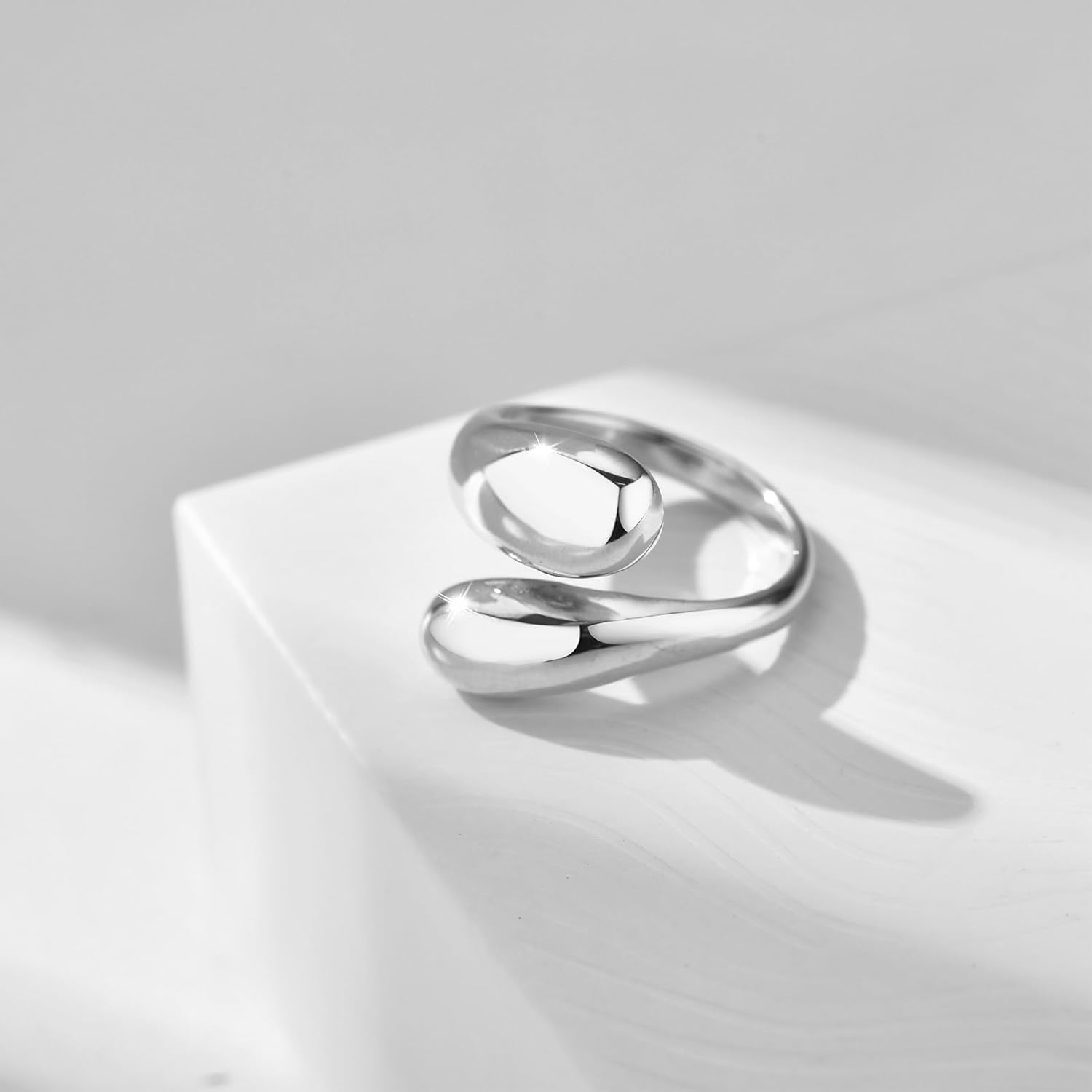 NOKMIT Chunky Gold Rings for Women Adjustable Open Teardrop Wrap Bypass Statement Band Gold Silver Tone High Polished Smooth Comfort Fit - Image 4