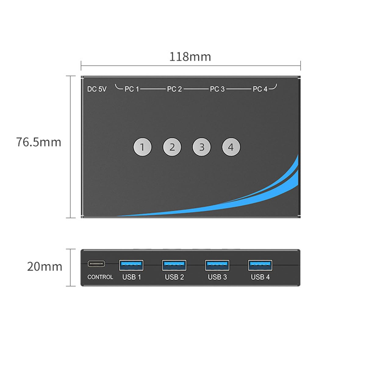 Ubric Switch USB 3.0 4 ingressi/4 uscite con cavo dati USB 3.0 AM-AM, 4 porte di condivisione per computer con supporto per tastiera, mouse, scanner e stampante
