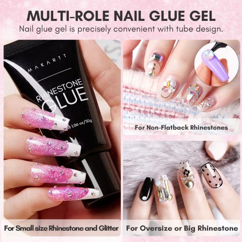 Makartt Nail Art Rhinestone Glue Gel Kit 30G Strong Adhesive Nail Gel Colored Diamonds Art Ab Rhinestones Gems Dotting Wax Pen Tweezers Picker Nail Charms Design Accessories Jewels Glitter Decoration Valentines Day Gifts #TOP2
