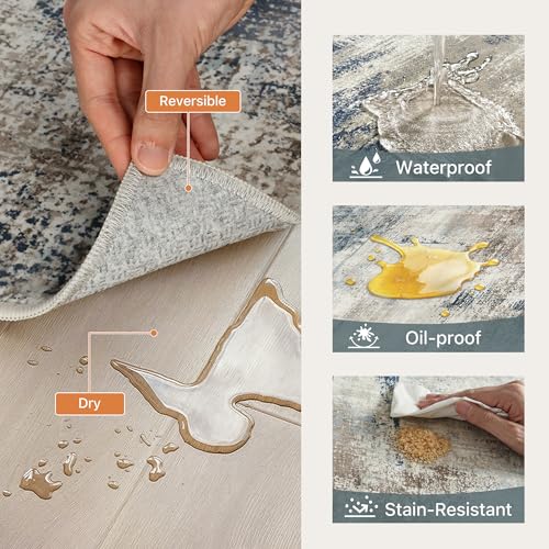 GENIMO Kitchen Rug Sets of 3, Non-Slip Washable Low-Pile Kitchen Mats for Floor, Waterproof Abstract Kitchen Runner Rug, Floor Mat Carpet for Hallway, Laundry, Sink, Entryway, Bathroom, Blue by GENIMO - Used condition - Image 3