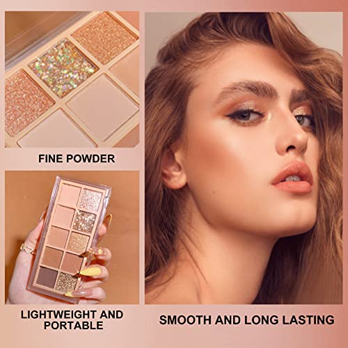 erinde 10 colors eyeshadow palette makeup - matte shimmer glitter brown eye shadow ultra-blendable high pigmented naturing-looking neutral nude eyeshadow palette with professional brush sunset