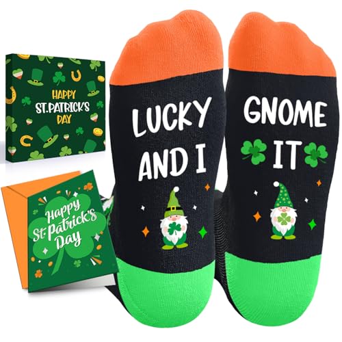 HAPPYPOP St.Patrick's Day Gifts - Shamrock Socks, Lucky Squad Green Socks with Greeting Card, St Patricks Day Gifts for Men Women