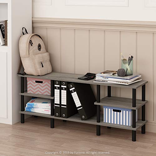 Image of Furinno Turn-N-Tube 3-Tier Multipurpose Wide Shelf TV Stand, French Oak Grey /Black