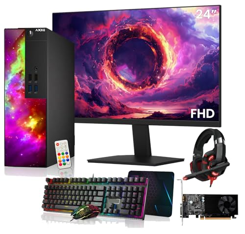 AXOII RGB Gaming PC Desktop Computer + 24 Inch FHD Monitor – Intel Core i5 up to 3.60 GHz, Radeon RX 550 4GB, 16GB DDR4, 512GB NVMe SSD, Wi-Fi, Headset, Windows 11 Pro (Renewed)