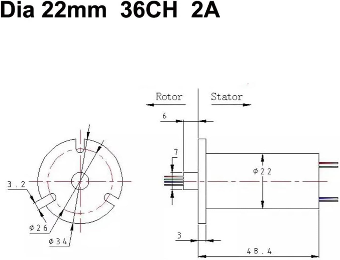 Dia 22mm 36CH Power/Signal Transmission Slip Ring 2A Collector Joint Unlimited Rotation Conductive Slipring Connector