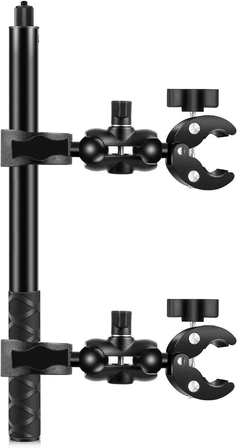 PULUZ Motorcycle Bike Handlebar Double clamp Mount with 59" Invisible Selfie Stick for insta360 X4/X3/X2/XONE/GO2/3 Action Camera