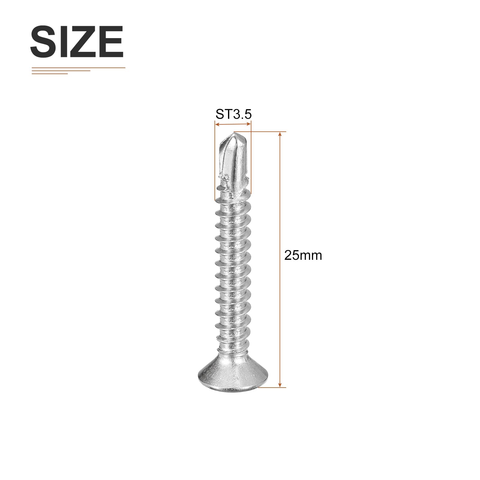 DTGN 100Pcs ST3.5x25mm Self Drilling Screws, 410 Stainless Steel Flat Head Phillips Sheet Metal Screw - Image 2