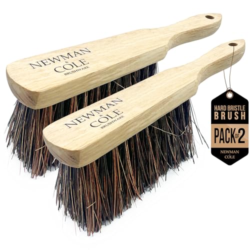 Newman and Cole Natural Wooden Hand Brushes - Choose from Hard Stiff Bristle Brush or Soft Brush with Natural or Synthetic Bristles (2 x Bassine Stiff Hand Brush)
