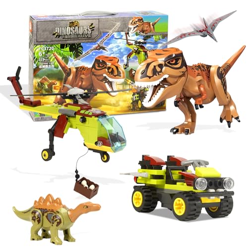 TSONMUAN Jurassic Dinosaur Toys Set Compatible with Lego, 319 Pcs Dinosaur Park Toys for Age 8 9 10 11 12 13 14 Years, Chasing Tyrannosaurus Rex Playset for Boys and Girls
