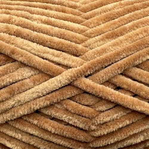 Image of Cuddly Velvet Chenille Yarn, Super Soft Fluffy Bulky for Knitting Crocheting Crafting Blanket Amigurumi, Durable for Shedding, 100 Gram (3.53 Ounces) 109 Yards (100 Meters) (Caramel)