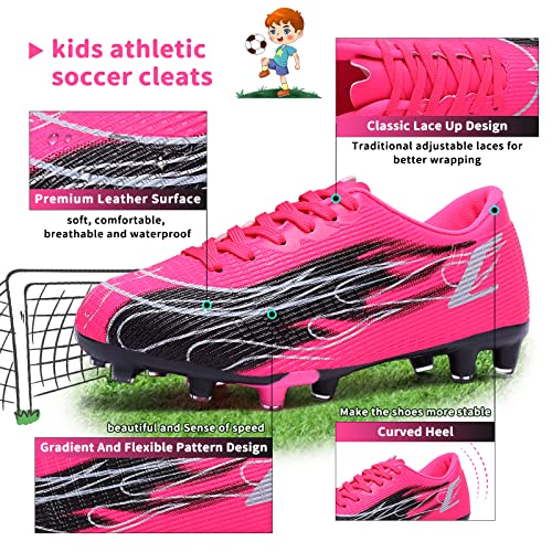 Hanani Soccer Cleats Boys Girls Football Shoes Kids Baseball Cleat Outdoor & Indoor Firm Ground Anti-Slip Comfortable Flexible Running & Training Unisex Child Blackpink #TOP2