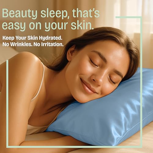 Image of BLISSFORD Luxury Satin Pillowcase for Hair - King Satin Pillowcase with Zipper, Jewel Blue (Pillowcase Set of 2)