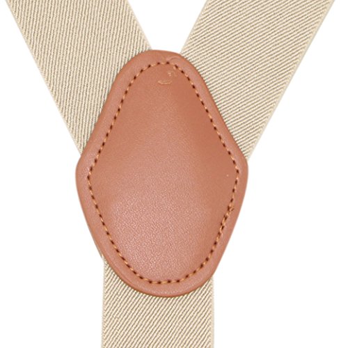 Bioterti Men’s Y-Shaped Heavy Duty Suspenders – 6 Metal Clips, Elastic Straps (Khaki)