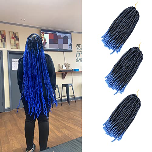 Yisimei Blue Spring Twist Hair 12 Inches 3 Packs Spring Twist Hair Blue 60 Strands High Temperature Fiber Hair Extensions (12“ 3PCS/Lot, T/BLUE)