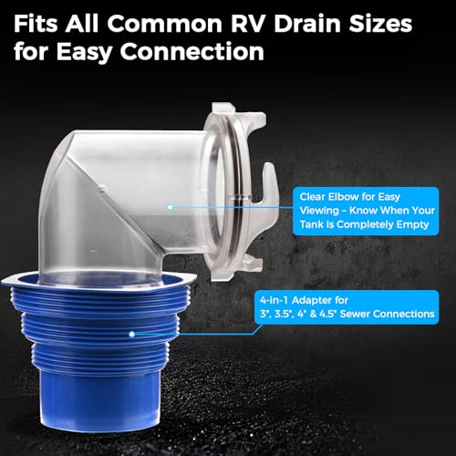 Image of SheeChung 15 FT RV Sewer Hose Kit, Sewer Hose for RV Camper, Heavy-Duty Camper Waste Hose with Leak-Proof Swivel Fittings, 90 Clear Elbow, 2 Storage Caps, TPE Tech for Crush-Proof and UV-Resistant