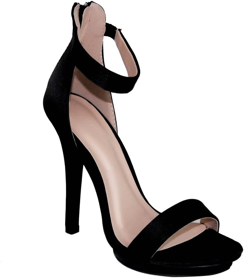 Wild Diva Women's High Heel Sandals Open Toe Ankle Strap Amy-01,7 B(M) US,Black Satin