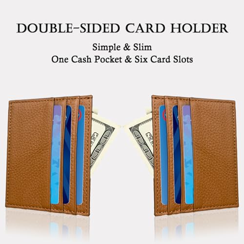 Image of WOXVM Credit Card Holder Wallet RFID Blocking Slim Credit Card Cases Holder Premium Leather Minimalist Front Pocket Small Wallet with 6 Card Slots and 1 Pockets for Men Women (Brown)