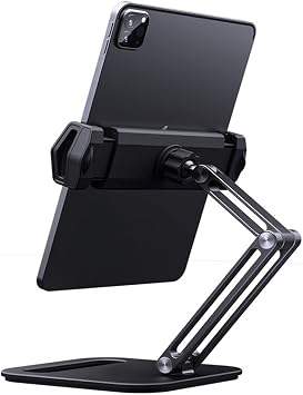 Long arm Aluminum alloy tablet Stand Adjustable Folding Stand Ergonomic 360 Rotatable tablet Phone ClampSvart