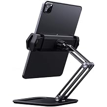 Long arm Aluminum alloy tablet Stand Adjustable Folding Stand Ergonomic 360 Rotatable tablet Phone ClampSvart
