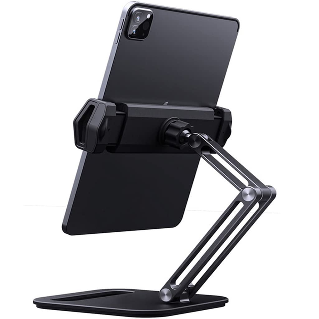 Long arm Aluminum Alloy Tablet Stand Adjustable Folding Stand Ergonomic 360 Rotatable Tablet Phone Clamp Color White-Fruit peach5