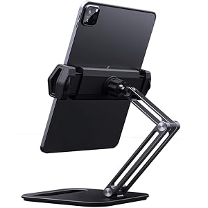 Long arm Aluminum Alloy Tablet Stand Adjustable Folding Stand Ergonomic 360 Rotatable Tablet Phone Clamp Color White-Fruit peach5