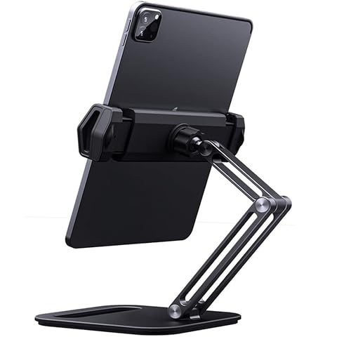 Long arm Aluminum Alloy Tablet Stand Adjustable Folding Stand Ergonomic 360 Rotatable Tablet Phone Clamp Color White-Fruit peach5