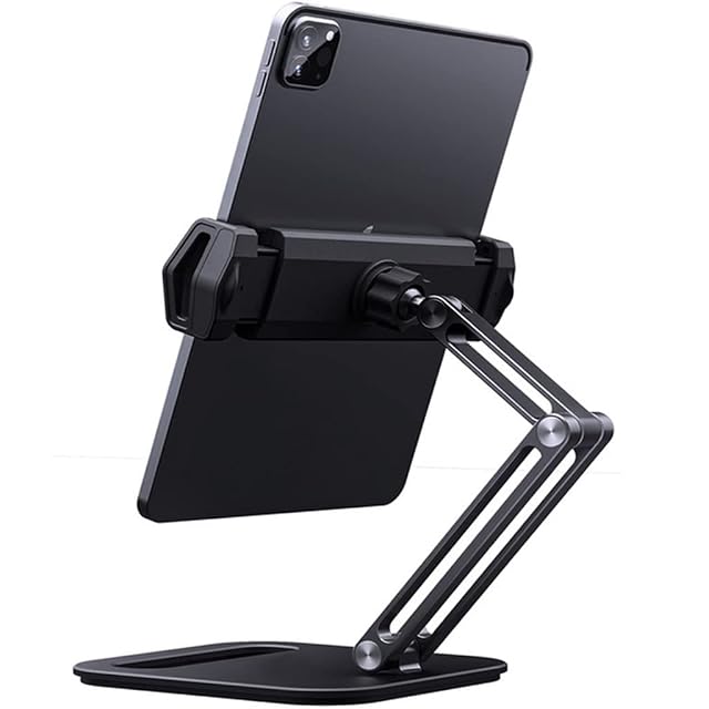 Long arm Aluminum Alloy Tablet Stand Adjustable Folding Stand Ergonomic 360 Rotatable Tablet Phone Clamp Color White-Fruit peach5